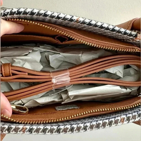 a new day Satchel Handbag,Multicolored/Brown/Green/White Houndstooth Crossbody - Picture 12 of 15